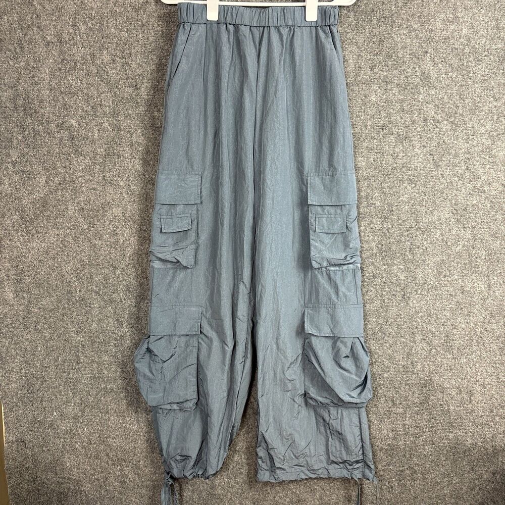 Gold HInge Designer Parachut Cargo Pants Womens Size M Ice Blue Streetwear Y2K